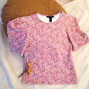Forever 21 EUC Pink Floral Puff Sleeve Top